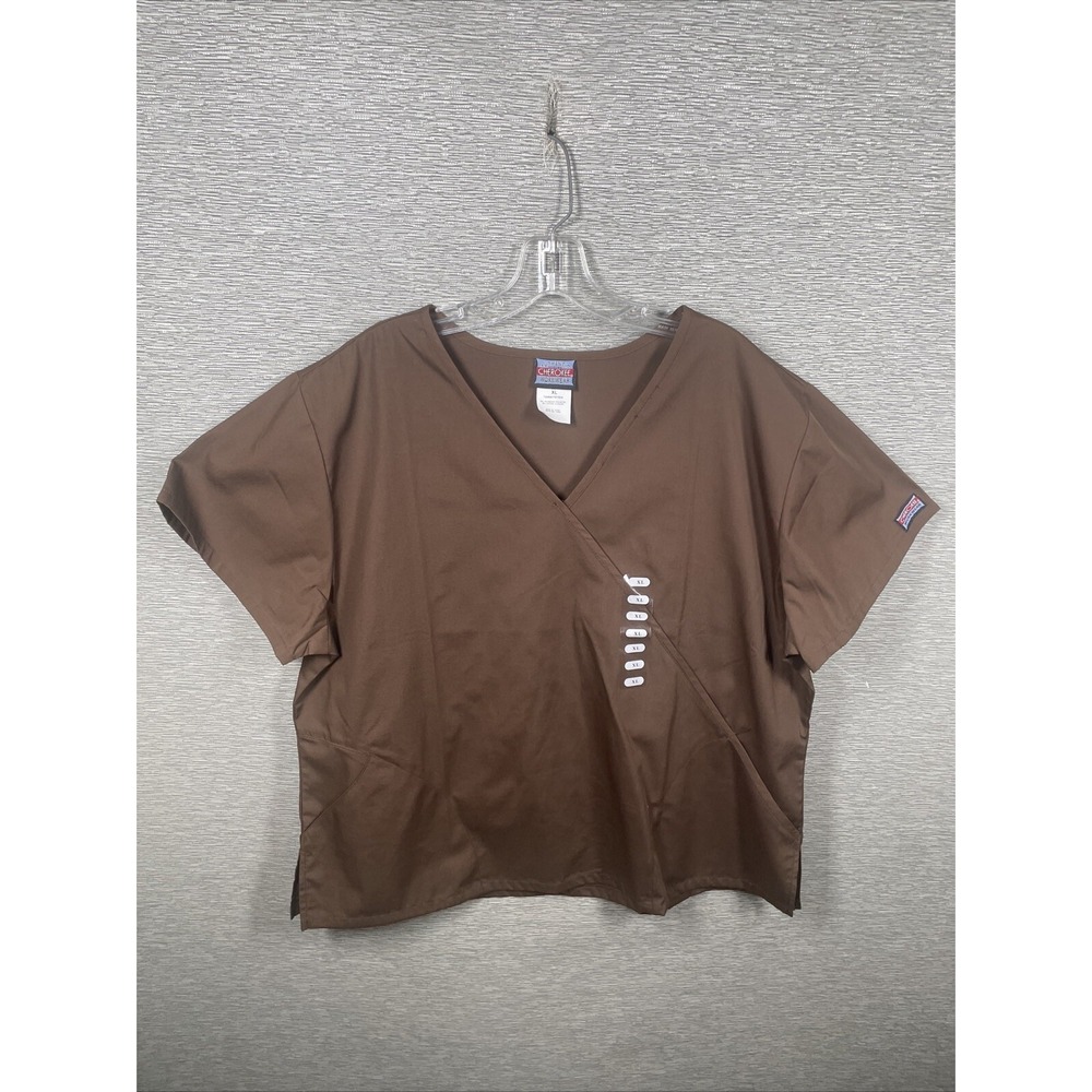 Cherokee Authentic Workwear Women's Short Sleeve Brown Scrub Top Size XL